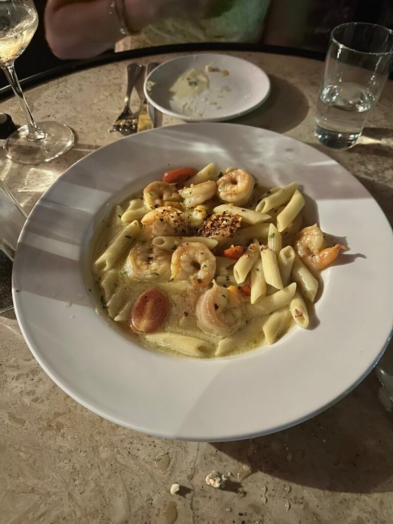 Shrimp Provençal pasta at Rue de Jean in Charleston
